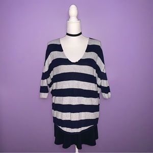 Express Navy Blue and Grey Striped Sweater